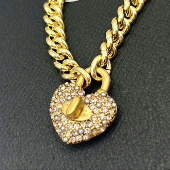 Coach Heart Pink Multi Turnlock Pavé Chain Link Adjustable Bracelet - Picture 2 of 4